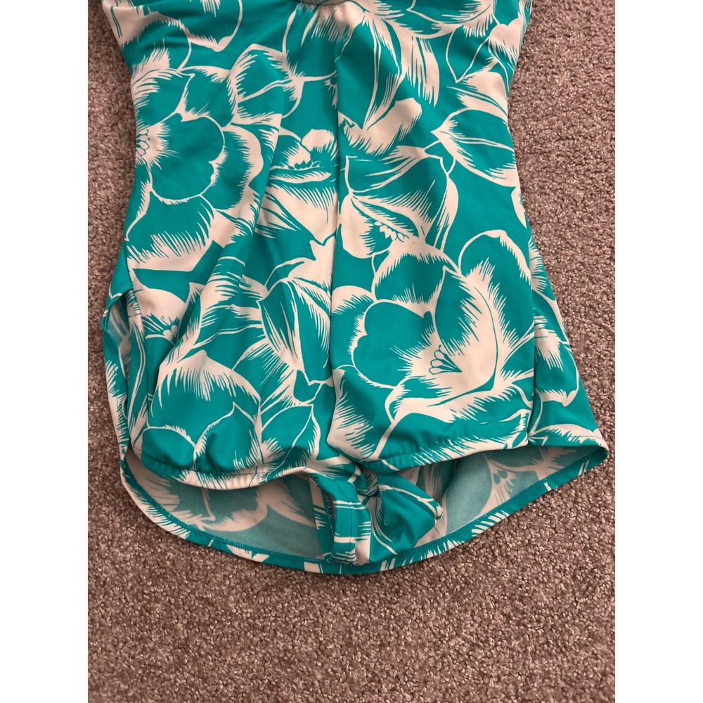 Croft‎ & Barrow Swim Dress Womens 12 Teal Floral Excellent Ruched One Piece - Picture 9 of 10